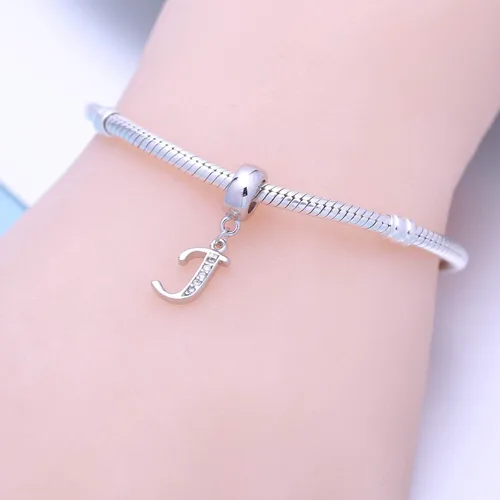 Miniatura 118 de ABUN Abalorio de plata de ley 925 con letra A a la Z, espaciador de inicial, con circonita cúbica transparete colgante, auténtica, para pulseras