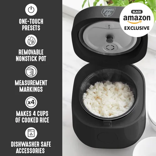 Miniatura 2 de GreenLife Arrocera digital, 2 tazas sin cocinar/4 tazas cocidas, olla de cerámica antiadherente extraíble sin PFAS, preajustes de un solo toque