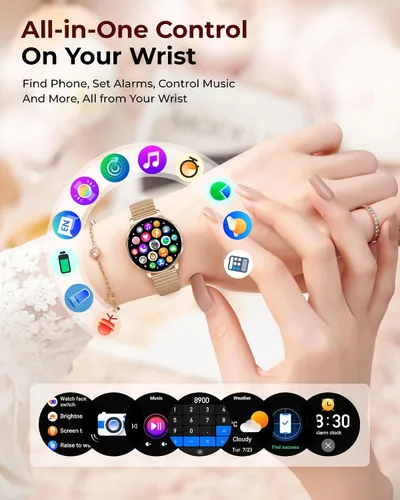 Miniatura 8 de Relojes inteligentes para mujeres, pantalla AMOLED de 1.27" con monitor de fitness, frecuencia cardíaca, SpO2, monitor de sueño, 3 bandas, más