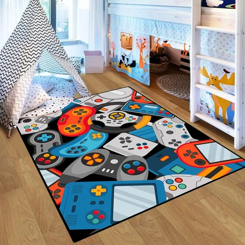 Miniatura 8 de Alfombra de área de juegos, alfombra de juegos 3D, tapete controlador de gamepad para niños y niñas, dormitorio, sala de juegos, alfombras Azul