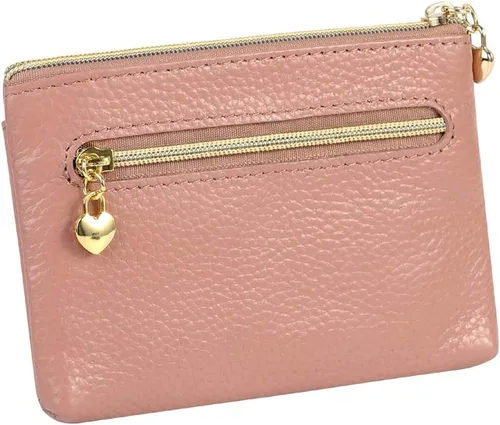 Miniatura 2 de Monedero de cuero genuino para mujer, con cremallera, tamaño de bolsillo, rosa oscuro