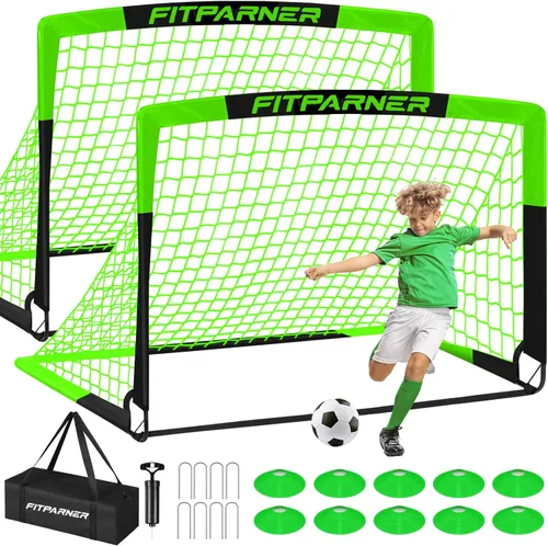 Miniatura 11 de Juego de 2 redes de fútbol portátiles con pelota, conos, kit completo de equipo de entrenamiento para niños pequeños, jóvenes, niños de 3 a 14 años
