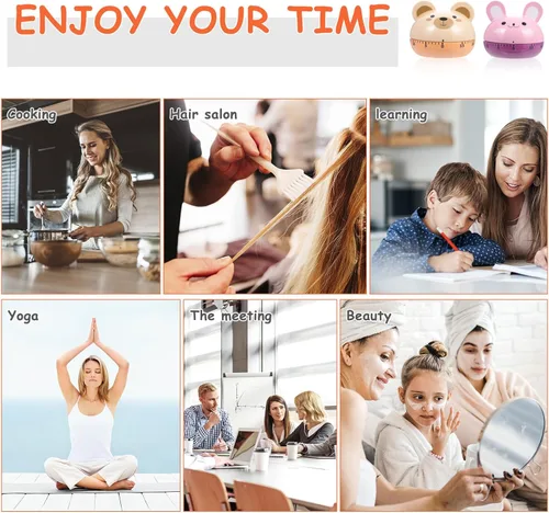 Miniatura 6 de Generic 2pcs Cartoon Kitchen Timer Lovely Bear Rabbit Mechanical Countdown Timer Portable Cooking Reminder for Baking Frying Egg Boiling and