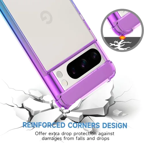 Miniatura 5 de Funda para Google Pixel 8 Pro, funda transparente con bonito degradado para teléfono, TPU reforzado, parte trasera de policarbonato duro, funda