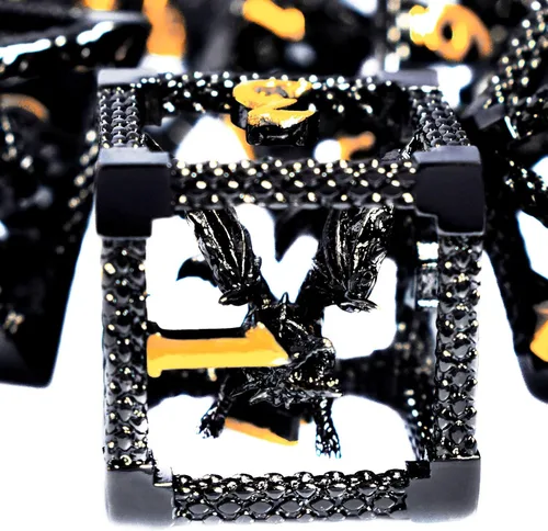 RULE DICE Juego de dados DND de metal, 7 piezas de dados de dragón mágico cautivo D& Dice Set, diseño único, fantásticos dados de metal poliédricos