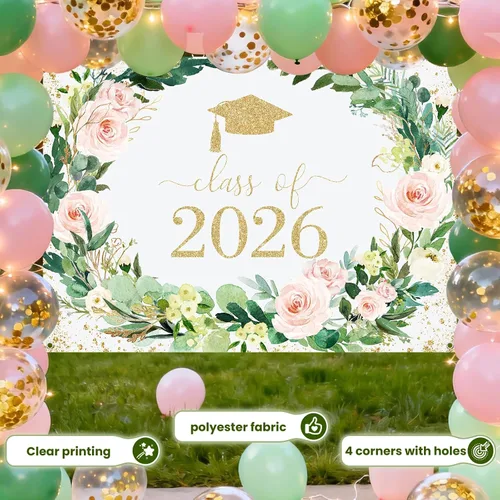 Miniatura 3 de Avezano Fondo floral de graduación guirnalda de flores decoraciones de fiesta de graduación 2026 Congrats Grad Class of 2026 Sesión de fotos fondo