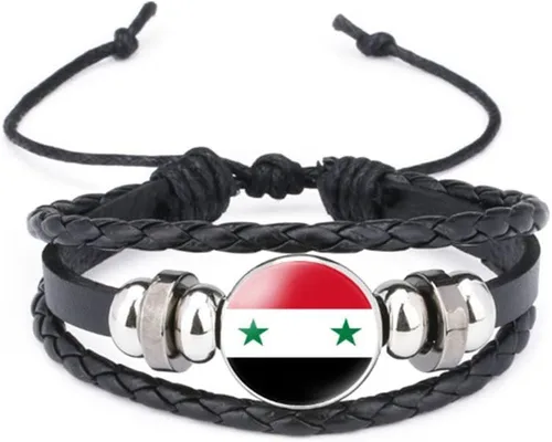 Miniatura 12 de vmcoatdu Mundial Muchas Banderas Nacionales Brazalete Retro de Aleación de Cuero para Pulsera de Cuerda Trenzada de Bandera Nacional