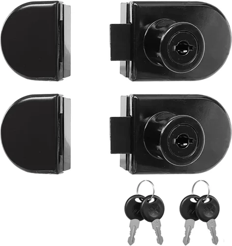 Cerradura de puerta de vidrio sin taladro, cerradura de puerta doble, 2 llaves para vidrio de 0.21 a 0.31 pulgadas, cerradura de armario de vidrio
