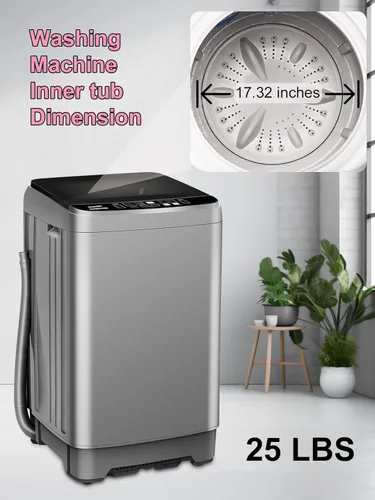 Miniatura 8 de KRIB BLING Lavadora completamente automática con pantalla LED, bomba de drenaje de lavadora de 25 libras, 10 programas y 8 opciones de niveles