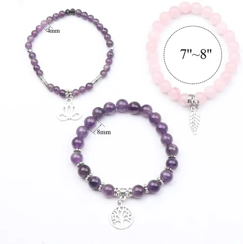 Miniatura 2 de UEUC - Pulseras Reiki, apilables, de piedras curativas, cristales, con dije del árbol de la vida, yoga y hoja de loto, contra la ansiedad