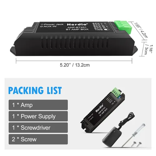 Miniatura 7 de Herdio Amplificador de audio para el hogar Bluetooth 2.0 Sistema receptor de canales para altavoces pasivos con AUX TWS adecuado para techo, marino