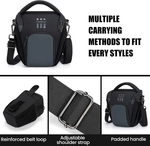 Miniatura 5 de Cwatcun Bolsa bandolera para cámara, pequeña, compacta, resistente al agua, para fotografía, compatible con Canon/Nikon/Sony, compartimento