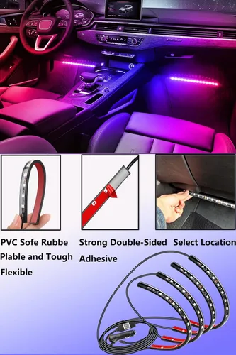 Miniatura 3 de Luces interiores de automóvil RGB Muto-Beam 4 tiras de luz LED multicolor para automóvil con control de aplicación, luces RGB con modo de bricolaje
