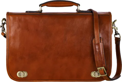 Time Resistance Maletín de cuero para hombres - Maletín para laptop de cuero italiano de grano completo - Bolso de mensajero - Caja de regalo Marrón
