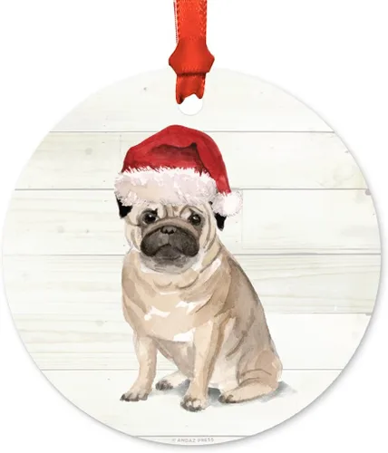 Miniatura 55 de Andaz Press Adorno de Navidad de metal personalizado para perro, perro y mascota, cocker spaniel con sombrero de Papá Noel, 1 paquete, incluye cinta