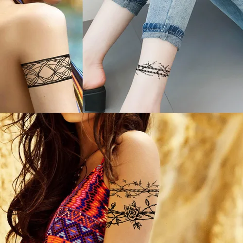 Miniatura 3 de GLARYYEARS Tatuaje temporal de alambre de púas – Paquete de 18 tatuajes polinesios falsos de tamaño súper largo, realistas y bohemios, brazalete