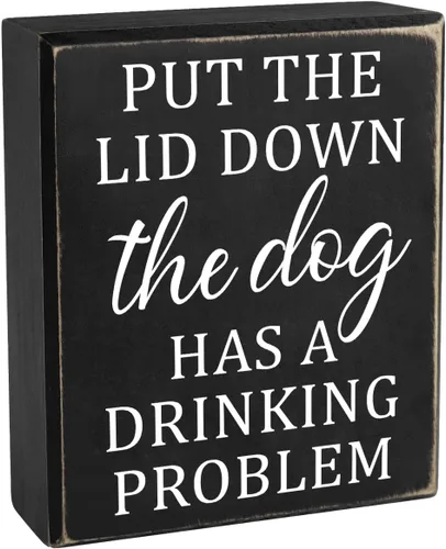 Pigort Letreros con texto en inglés «Put The Lid Down» – Divertida decoración de baño para perro, decoración para perros, decoración del hogar,