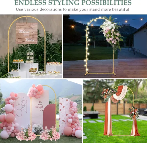Miniatura 5 de WellSign Soporte de Arco de Fondo de Boda de Metal de 6.6 Pies para Fiestas, Kit de Soporte de Arco de Globos Dorado para Baby Shower, Ceremonia