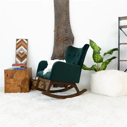 Miniatura 5 de ASHCROFT Logan Mid-Century - Mecedora de terciopelo con respaldo ajustado en color verde