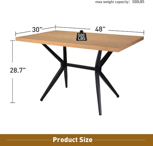 Miniatura 3 de Mesa de comedor de 48 x 30 pulgadas para 4-6 personas, mesa de cocina de madera con mesa de 1.5 pulgadas de grosor y patas de metal sólido, mesa