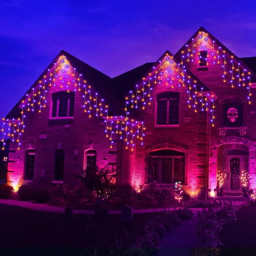 Miniatura 6 de Luces de Halloween para exteriores de 52 pies, 480 luces LED de Halloween moradas y naranjas, 12 modos de iluminación con temporizador de memoria