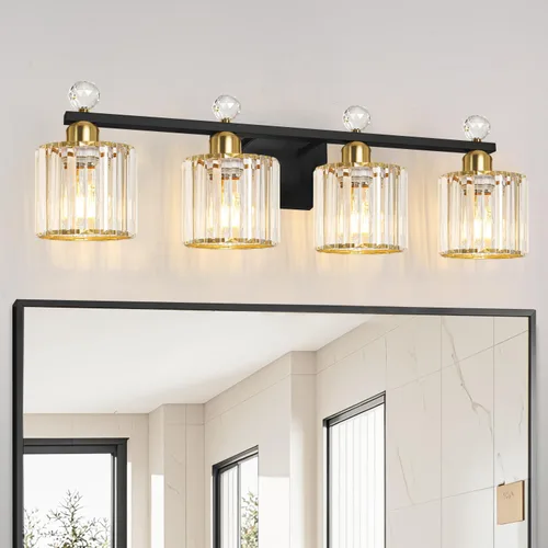 Miniatura 13 de Lxybcce Moderna lámpara de tocador de baño de cristal, 14 pulgadas, 2 luces, accesorios de luz negra sobre el espejo, fácil instalación e