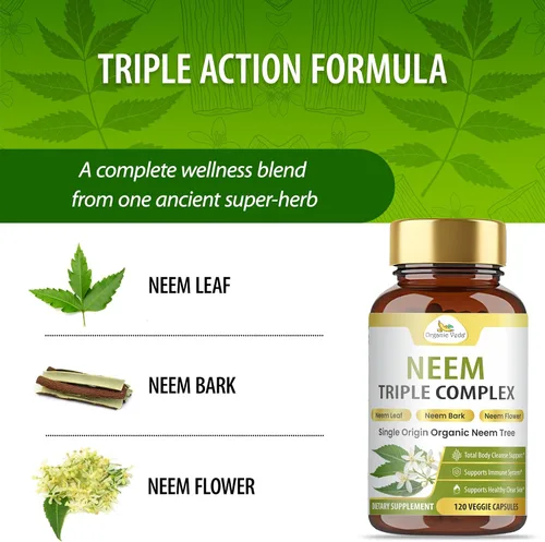 Miniatura 3 de Organic Veda Neem Capsules Triple Complex Extractos de hojas de neem, corteza y flores, suplemento de hierbas para el acné, limpia y limpia la salud