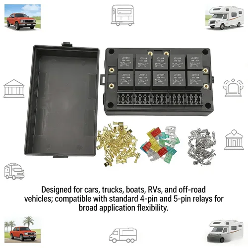Miniatura 2 de Caja de relé de fusibles universal, 15 ranuras ATC ATO portafusibles y panel de relé de 10 ranuras para relés de 4 o 5 pines, caja de enchufe