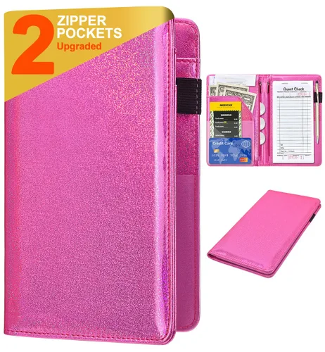 Miniatura 13 de Libreta organizadora para camarera Book&Waitstaff; de piel con brillos y cartera y bolsillo con cierre; lindo organizador con bolsillo para monedas
