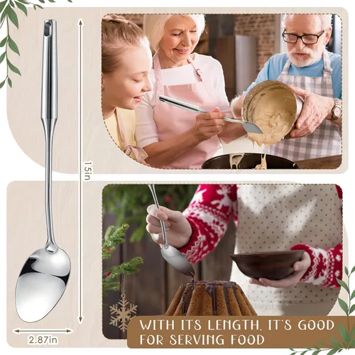 Miniatura 5 de 2 cucharas de cocina de acero inoxidable, 15 pulgadas, grande de acero inoxidable sólido, cuchara para cocinar, cocina antiadherente y resistente al