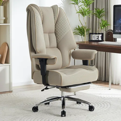 EXCEBET Silla de oficina grande y alta de 400 libras de ancho, silla de oficina ejecutiva de cuero con respaldo alto con reposapiés, sillas Malla