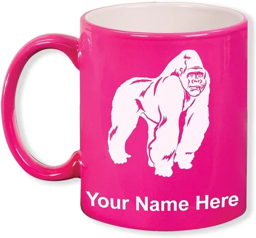 Miniatura 10 de LaserGram Taza de café redonda de cerámica de 11 oz, gorila, grabado personalizado incluido (blanco)