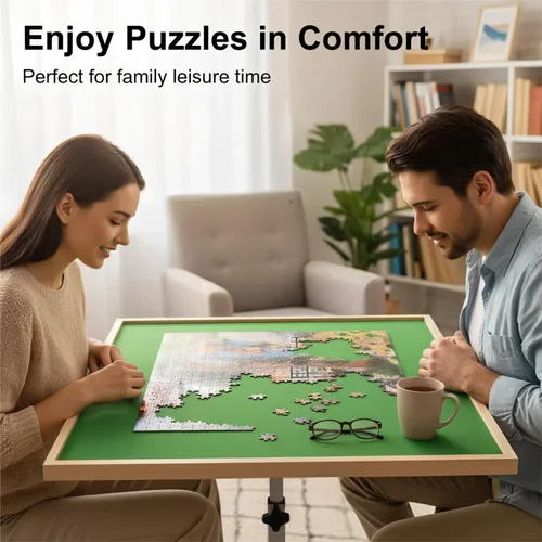 Miniatura 5 de Mesa de rompecabezas de 1500 piezas de madera con patas de altura ajustable y inclinable en ángulo, mesa de rompecabezas plegable para adultos