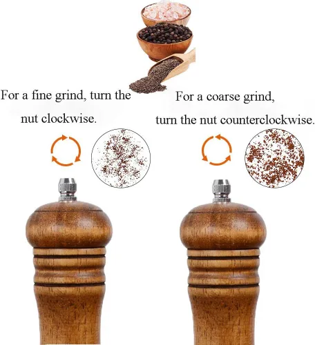 Miniatura 5 de Haomacro Juego de molinillos de sal y pimienta de madera, molinillo de pimienta manual clásico, molinillo de sal, molinillo de pimienta recargable