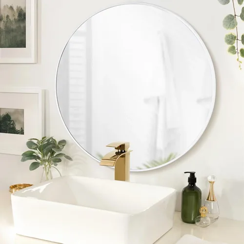 Miniatura 21 de CULER Espejo Redondo de 36 Pulgadas, Espejo de Pared Templado Rústico de Baño con Marco de Madera de Nogal, Espejos Circulares de Madera