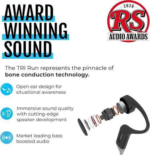 Miniatura 3 de H2O Audio TRI Run Auriculares de conducción ósea abierta. Auriculares multideportivos a prueba de sudor para correr, ciclismo y remo. Auriculares