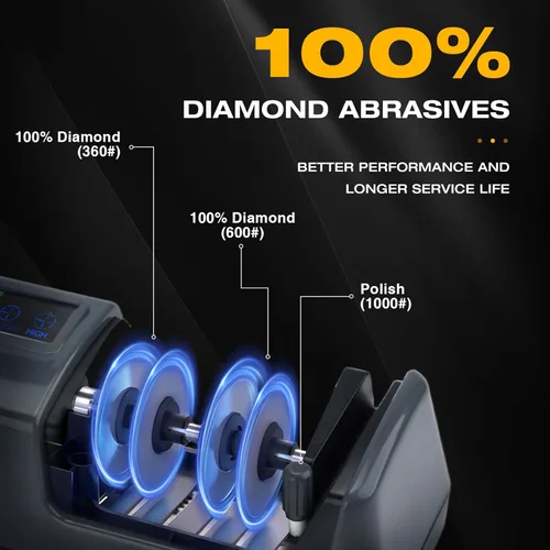 Miniatura 3 de Afilador de cuchillos eléctrico profesional de 3 etapas para cuchillos de cocina, pantalla LCD, 100% abrasivo de diamante, velocidad de rotación Gris