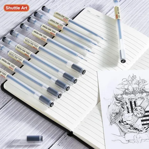 Miniatura 2 de Shuttle Art Bolígrafos de tinta de gel, paquete de 15 bolígrafos negros estilo japonés, bolígrafos extrafinos de 0.015 in para el hogar, la escuela