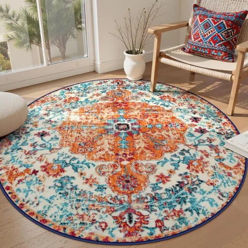 Miniatura 55 de Lahome Alfombra bohemia con medallón floral, 4 x 6 pies, color verde azulado, suave, lavable, antideslizante, apta para mascotas, alfombra