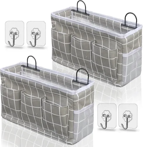 Miniatura 7 de Kanrichu Bolsa organizadora para colgar en la pared, paquete de 2 cestas de almacenamiento de lino con bolsillos, cesta de almacenamiento