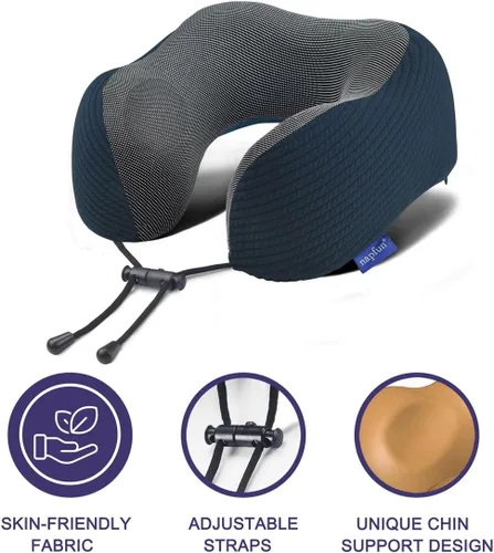 Miniatura 3 de napfun Almohada de cuello para viajes con bolsa de viaje, máscara de sueño y tapones para los oídos, almohada de espuma viscoelástica para dormir