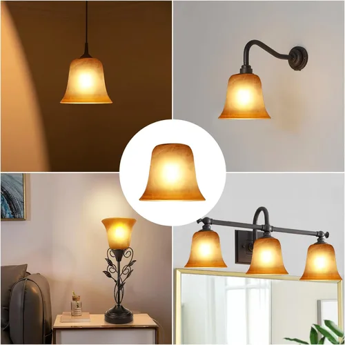 Miniatura 4 de Accesorio de lámpara de pantalla de vidrio ámbar, pantalla de vidrio de repuesto con forma de campana, adaptador de 1.63 pulgadas, 5.4 pulgadas