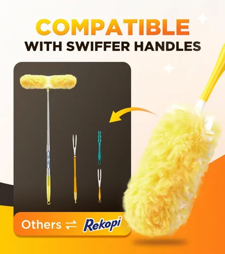 Miniatura 5 de Recargas de plumero resistentes para Swiffer Duster, 12 unidades de recarga de plumero con 1 mango, plumeros multisuperficie de 360° con 4 Naranja