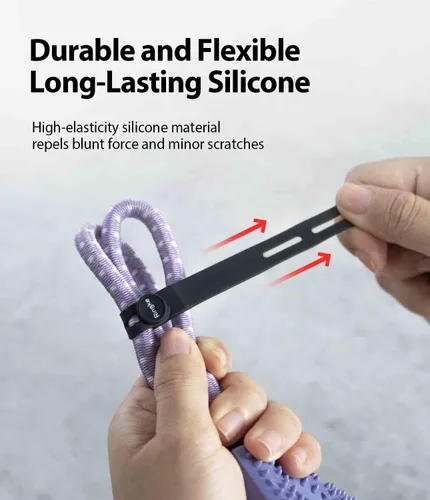 Miniatura 5 de Ringke Sujetacables de silicona [gestión de cables reutilizables] Organizador de cables flexible, longitud ajustable, clips de cable duraderos