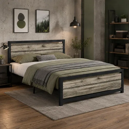Miniatura 8 de Catrimown Base de cama Queen con cabecero, marco de cama de plataforma de metal Queen con soporte de listones de acero, espacio de almacenamiento