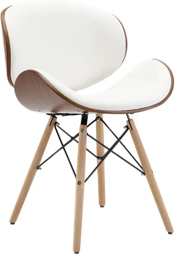 Miniatura 8 de BELLEZE Juego de 2 sillas de comedor modernas de mediados de siglo, tapizadas de piel sintética de nogal con respaldo curvado, silla de comedor