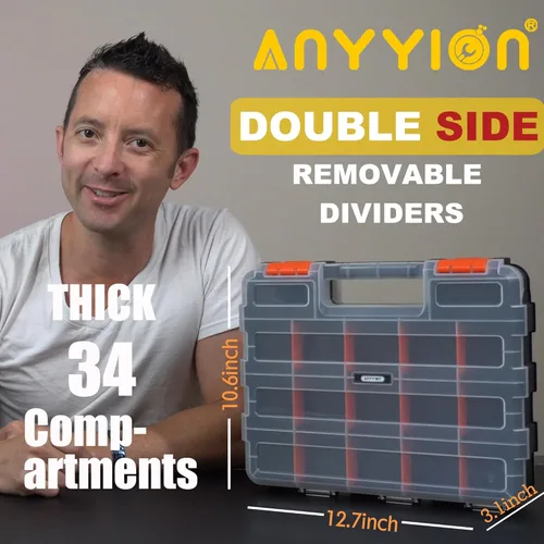 Anyyion Organizador de piezas pequeñas, organizador de piezas de doble cara de 34 compartimentos con divisores extraíbles para accesorios,