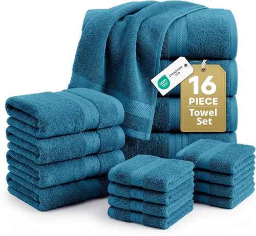 Miniatura 17 de LANE LINEN - Juego de toallas de baño de 16 piezas, color gris espacial, 100% algodón, altamente absorbente, 4 para manos y 8 paños