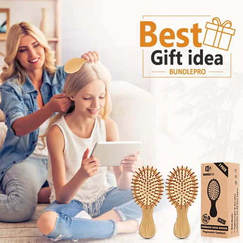 Miniatura 7 de Paquete de 2 cepillos de pelo con cerdas naturales, masajes cuero cabelludo antiestático desenredar el cabello para todo tipo, ligero (MINI)