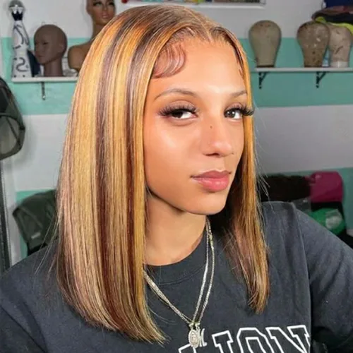 Miniatura 34 de Peluca Bob de Cabello Humano 13x4 Encaje Frontal HD Pelucas Bob de Encaje Frontal Cortas y Rectas para Mujeres Negras Cabello Humano Pre-Desplumado